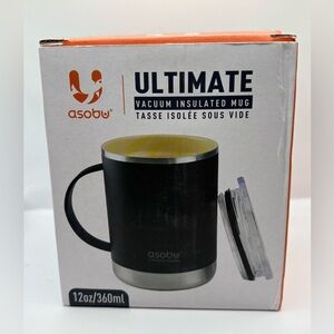 Asobu Ultimate Coffee Mug Vacuum Insulated 12 Oz New Black Slide Lid 360 mL New